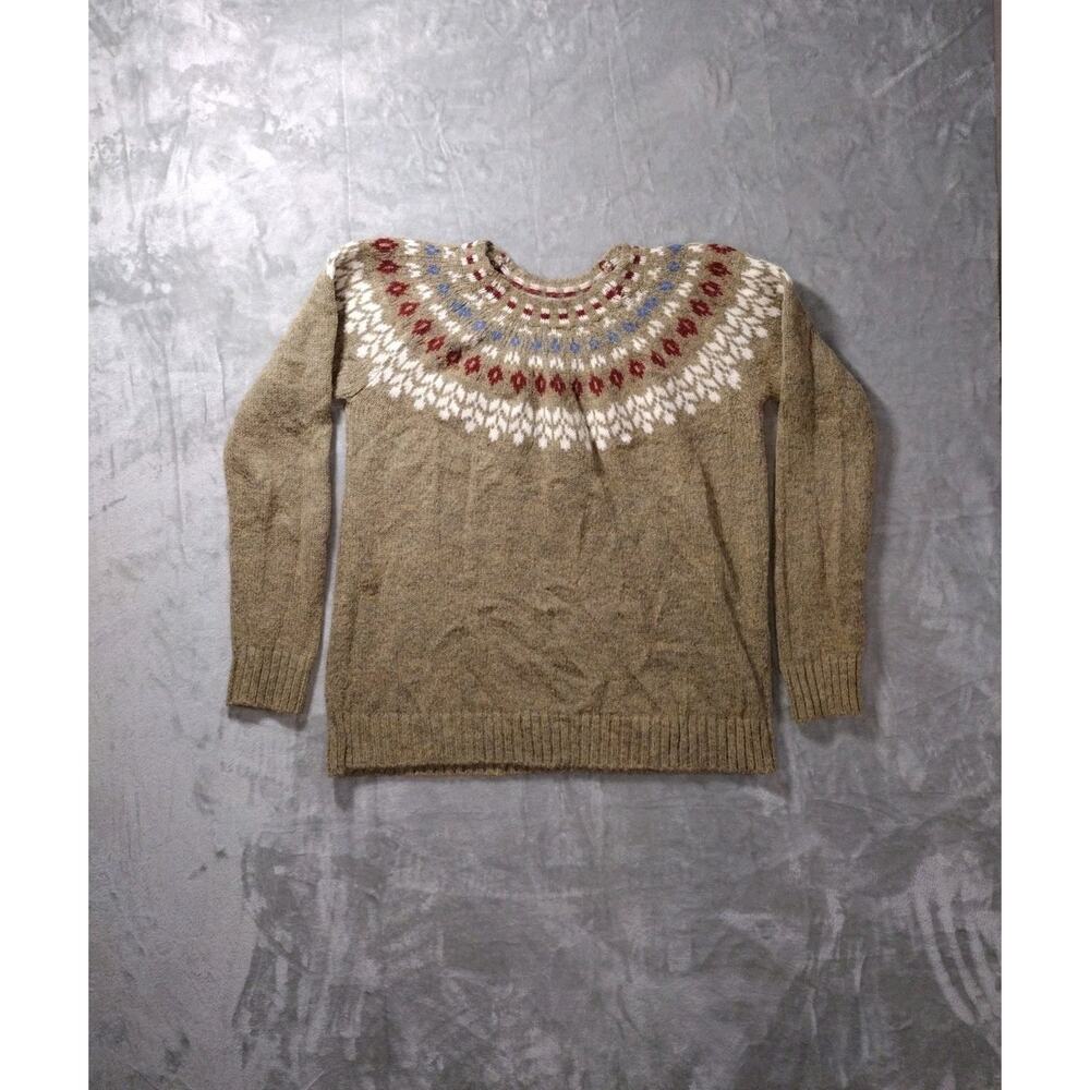 North Style Women's L Fair Isle Sweater Wool Alpeca Blend Fisherman Cozy Brown